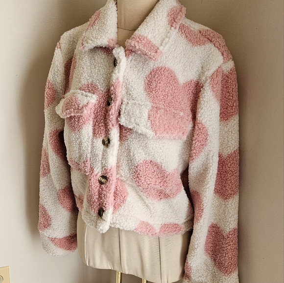 EILLY BAZAR ❤️ HEART PRINT GIRLY TRUCKER JACKET - Picture 4 of 7